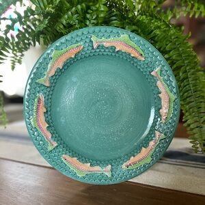 Fioriware Jardinware TROUT 11 1/2" Green Dinner Plate Handmade Zanesville Ohio